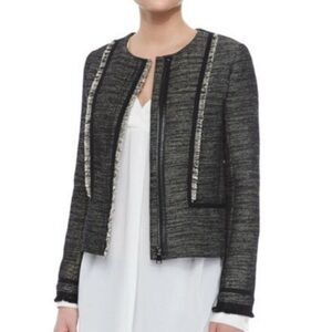 Vince Black Leather Trim Boucle Jacket Size 2